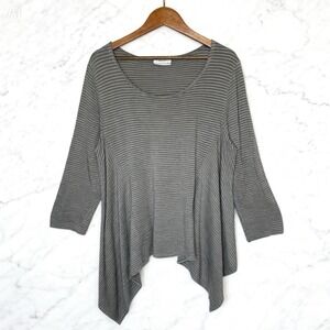 Bryn Walker Striped Long Sleeve Tunic Top Gray Beige Asymmetrical size Large